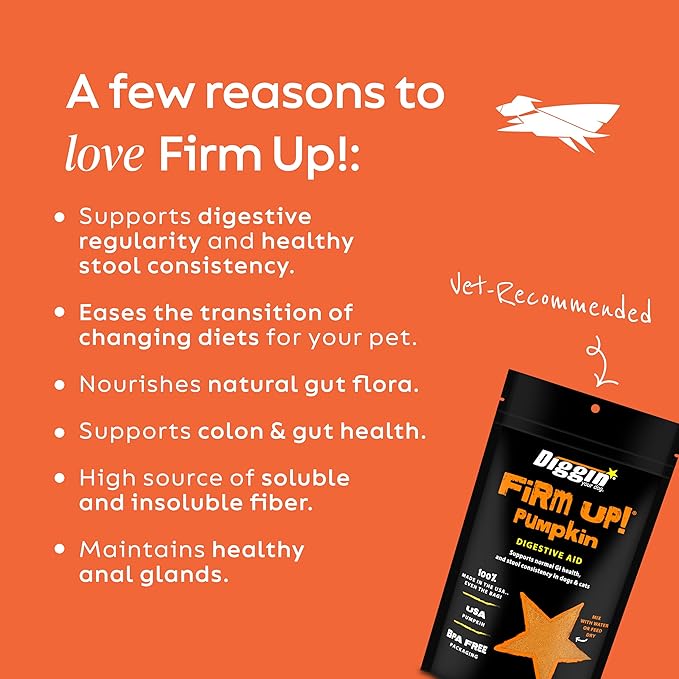 Diggin' Your Dog – Firm Up Pumpkin for Dogs & Cats – Fiber Supplement with Pumpkin & Apple Fiber for Cat & Dog Digestive Support – Made in USA, 4 oz