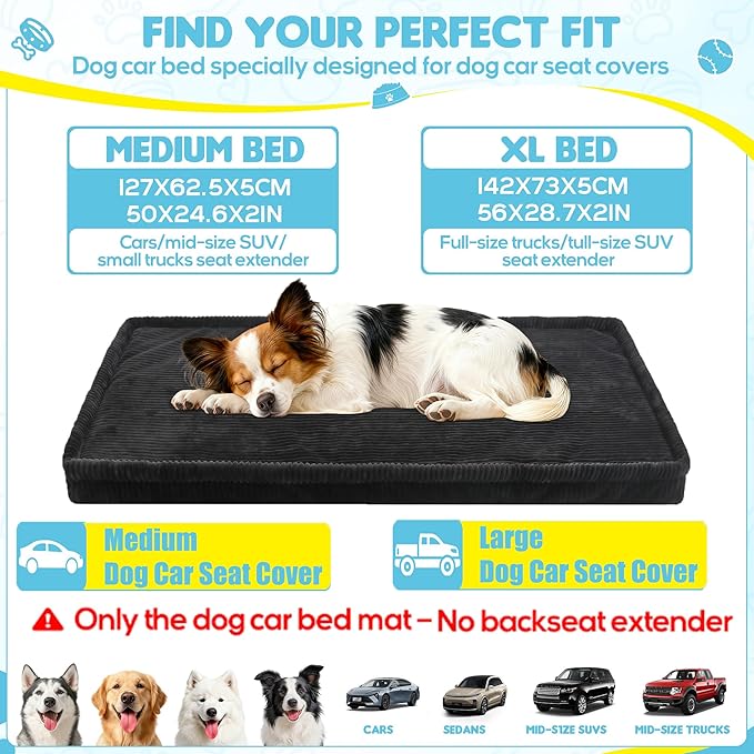 Dog Car Bed, Non-Slip Backseat Extender Pet Mat, Removable Washable Dog Bed for SUVs, Sedans & Trucks, Anti-Slip Travel Bed for Dogs, Easy Clean & Scratch-Proof & Comfort (Black, 56"Lx28.7"W×2"H)