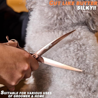 High-end Professional Dog Grooming Curved Scissors Pet Curved Shears 7.5 Inches Extremely Very Sharp Made Of Stainless Steel Alloy By Hand For Dog Cat Groomer