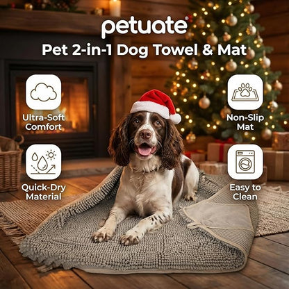 Pet 2-in-1 Dog Towel & Mat – Transforms from Drying to Bath Mat, Ultra Soft, Absorbent & Quick-Drying, Machine Washable Dog Towels with Detachable Non-Slip Mat and Hand Pockets (Small)