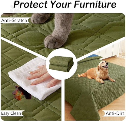 hyha Waterproof Dog Bed Blanket, Soft Pet Blankets, Waterproof Couch Cover for Dogs, Reversible Sofa Covers Washable for Furniture (30x70 Inch, Green/Navy Blue)