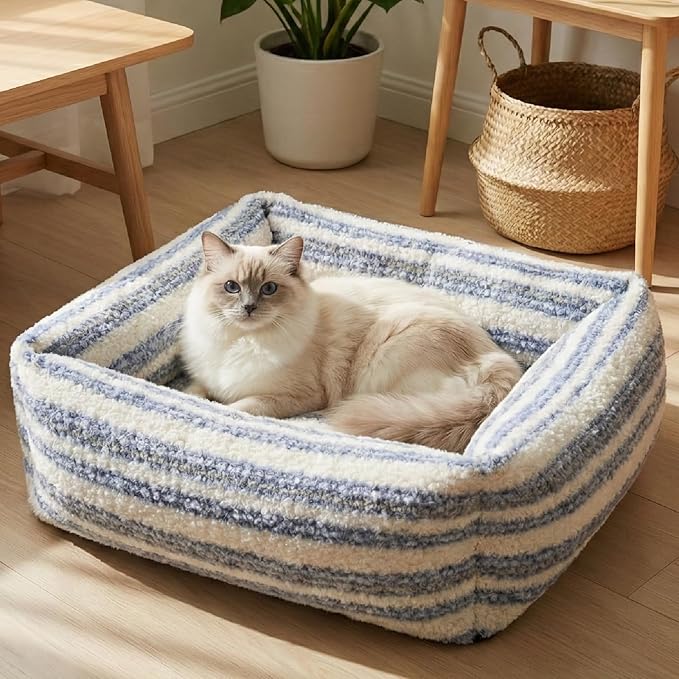 WESTERN HOME WH Dog Beds for Small Dogs & Cat, Washable Cat Bed - High Back Support Pet Sofa with Sides, Soft Small Pet Bed with Anti Slip Bottom, 20inch, Blue
