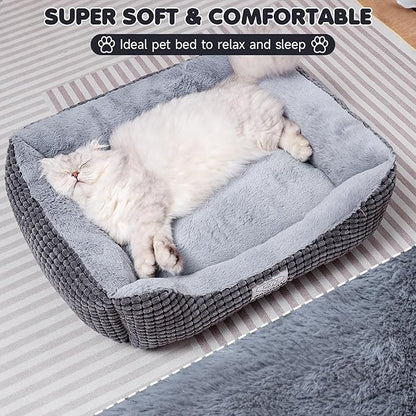 Baodan Small Dog & Cat Bed - Extra Soft, Washable, Non-Skid, Calming for Puppy & Kitten, Grey, 20 inches
