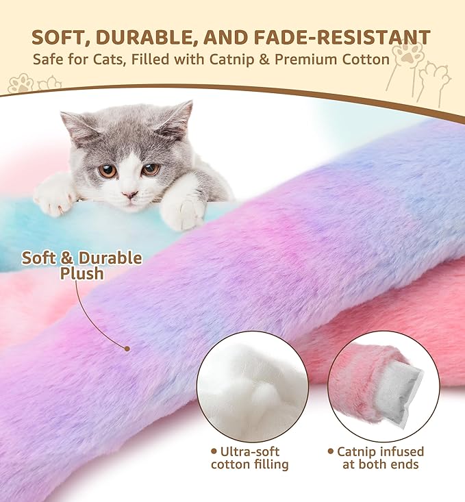 IPTPAS 3 Pack Cat Kicker Toy Pillows, Interactive Plush Toys with Catnip Inside, Soft Durable Kick Sticks Teething Chew Toy, Cat Body Pillows for Indoor Cats & Kittens, Promote Exercise, Play & Cuddle