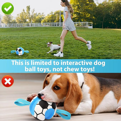 Eneston Dog Toys Balls, Interactive Dog Soccer Ball with Pull Straps, Bouncing Water Toy, Durable Training Toy for Small Medium Pets, Puppy Toy for Indoor Outdoor Play