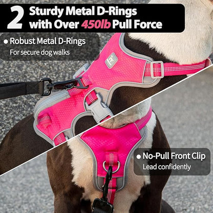 Huntboo Escape Proof Dog Harness, Escape Artist Harness, Reflective Harness with Padded Handle, Breathable, Durable, Adjustable Vest for Medium Dogs Walking, Training, and Running Gear (Rose red, M)