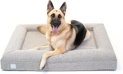 Bluewater Dog Luxury Boucle Orthopedic Memory Foam Dog Bed with Waterproof Liner and Machine Washable Cover with YKK Zippers (Large, 45" L x 36" W x 7" Th, Sand)