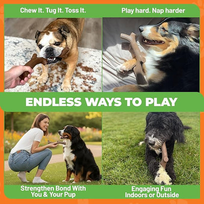 Durable Dog Toy for Power Chewers - 100% Natural Rubber Squeaky Toy for Large & Medium Breeds - Bacon Flavored Dental Chew for Fetch & Tug of War - Safe, Non-Toxic & Safety Tested
