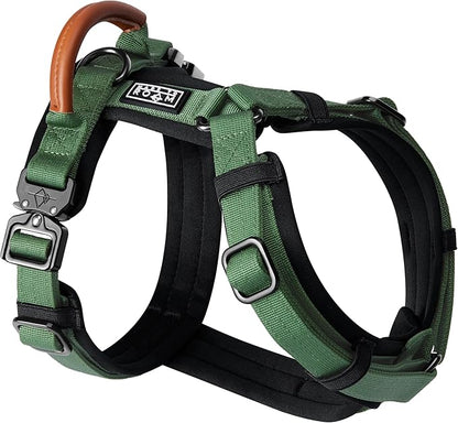 MADE TO ROAM Premium Explorer Harness - Y-Shaped Dog Harness with Adjustable Durable Nylon, Soft Padding, Metal Buckles and Leather Handle for Small, Medium, Large Dogs (Oregon Haze, Size 3)