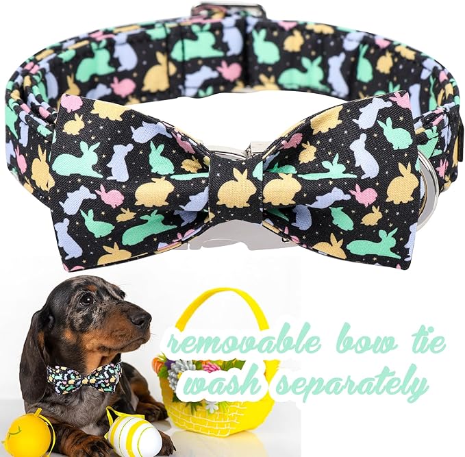 Unique style paws Easter Dog Collar with Bow Easter Eggs Chicken Collar with Flower for Small Medium Large Boys Girls Dogs