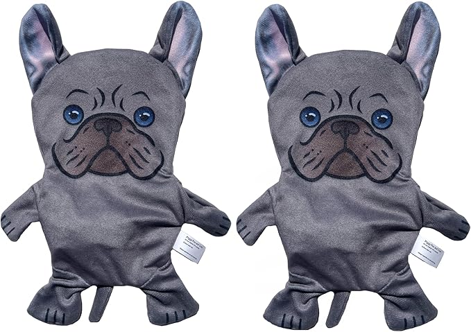 Piggy Poo and Crew French Bulldog Crinkle Squeaker Fetch Toys 2 Pack for Dogs Puppies Small Animals