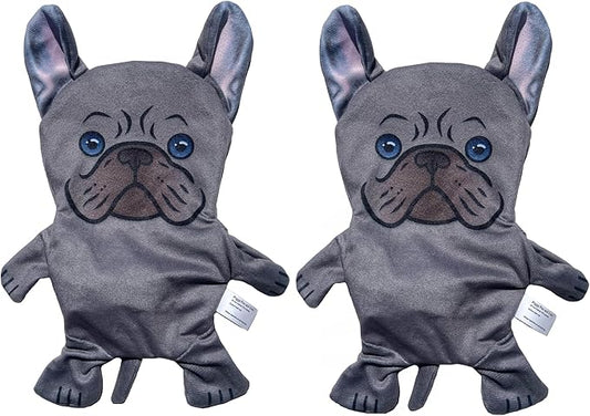Piggy Poo and Crew French Bulldog Crinkle Squeaker Fetch Toys 2 Pack for Dogs Puppies Small Animals