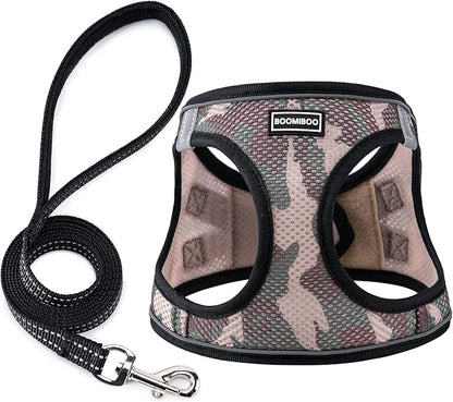 Dog Harness with Leash Set, No Pull Adjustable Reflective Step-in Puppy Pet Vest Harnesses for Small Medium Large Dogs and Cats,Camo Set M