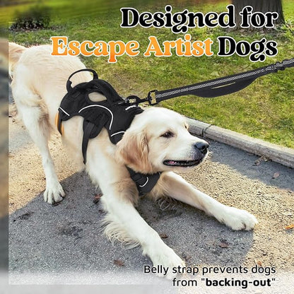 rabbitgoo Escape Proof Dog Harness, Soft Padded Full Body Pet Harness, Reflective Adjustable No Pull Vest with Lift Handle and Leash Clip for Large Dogs Walking Hiking Training, L, Black