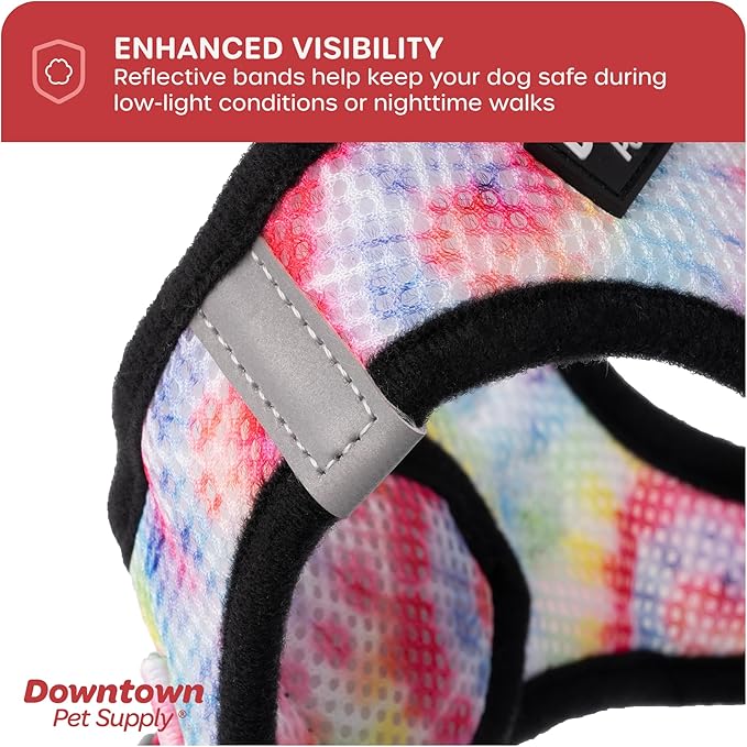 Downtown Pet Supply Step-in Dog Harness – No Pull, Adjustable Padded Mesh with Reflective Trim, Secure Buckle Strap – Comfortable & Breathable Small Dog Harness, Small, Tye Die