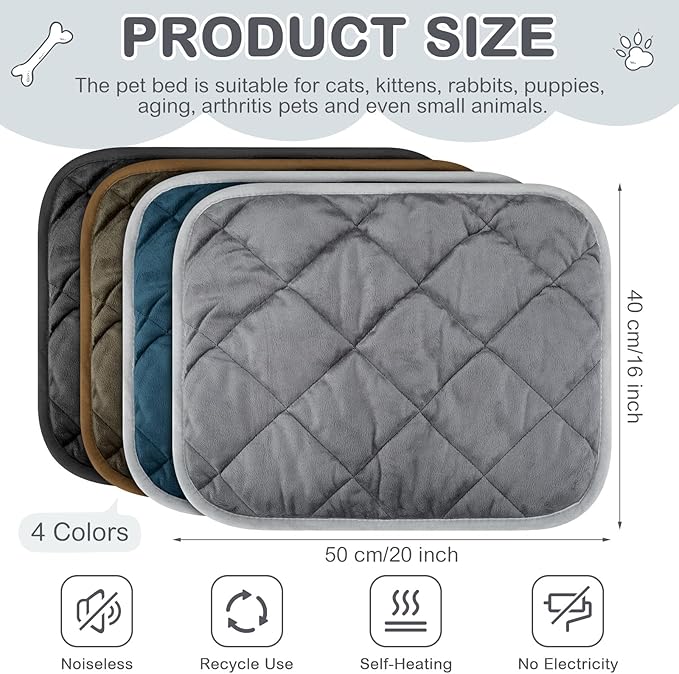 Clysee 8 Pack Self Heating Cat Mat Self Warming Cat Bed Extra Warm Thermal Pet Bed Mat Reflects Body Heat Washable Dog Crate Pad for Indoor Outdoor Pets(Mixing Color,16 x 20 Inch)