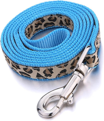 Mile High Life Leopard Dog Harness Collar Leash Set, Adjustable No Pull Dog Halter Harness for Small Breed Dogs, Easy Control for Training Walking (Blue, M Chest 15"-21", Neck 13"-17")