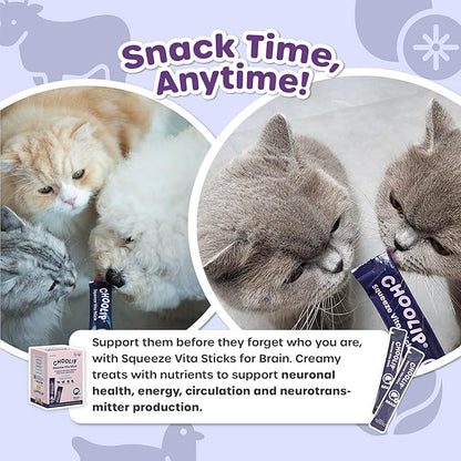 Choolip Squeeze Vita Stick Lickable Cat and Dog Treats, 49-Count Brain Support Variety Pack, Chicken and Tuna with DHA, CoQ10 and Vitamin E