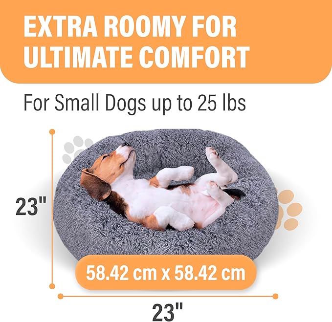 Active Pets Premium Small Donut Dog Bed, Fits Up to 45 lbs, Removable Cover & Washable Cushion, Plush Long Pile Faux Fur Fabric, Portable Dark Grey Pet Bed Furniture for Puppies Adult Canines & Cats