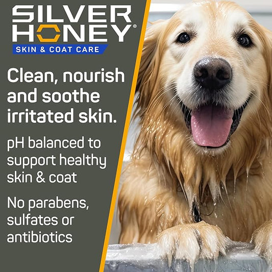 Silver Honey Nourish & Soothe Shampoo 16 fl oz, Dog & Cat Skin & Coat Care, Natural Manuka Honey + MicroSilver BG + Odor Neutralizer, Pump Bottle
