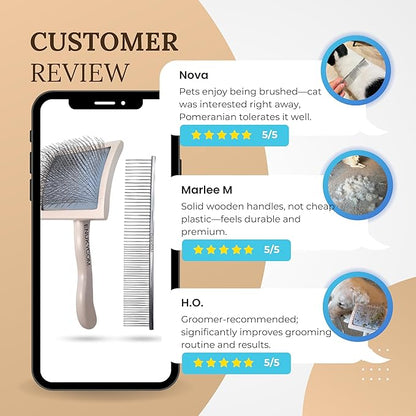 Specialized Grooming Tool for Great Pyrenees and Doodles (Goldendoodles, Poodles & Labradoodles) - Dog Slicker Brush & Comb Kit: Work Through Dense and Long Coats, for Both Matted Hair and Shedding