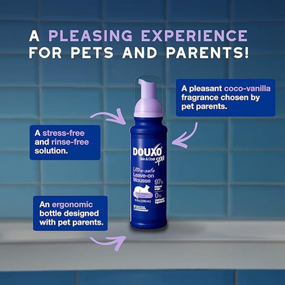 DOUXO® Skin & Coat SPA - Ultra-Safe Low-Stress Refresh Leave-on Mousse for Cats, 10 fl oz, Leaves The Coat Clean, Refreshed, Soft, Radiant and Smelling Great, Skin-Friendly Formula