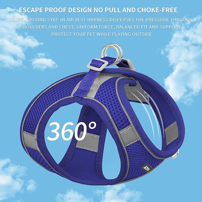 AIITLE Comfortable Dog Harness and Leash Set for Walking - Step in Vest Harness,Reflective Bands, Adjustable No Pull Puppy Essentials, for Small Dogs and House Cats Royal Blue XS