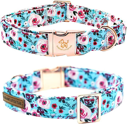Elegant Pink Floral Print Summer Dog Collar - Cotton, Durable, Metal Buckle for X-Small Dogs