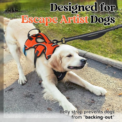 rabbitgoo Escape Proof Dog Harness, Soft Padded Full Body Pet Harness, Reflective Adjustable No Pull Vest with Lift Handle and Leash Clip for Large Dogs Walking Hiking Training, L, Orange