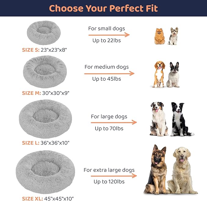 Donut Dog Bed - Premium Comfort for Anxiety Relief - Fluffy & Calming Design with Ultra-Plush Support | Cozy Round Dog Bed with Super Soft Circle Style (Grey, X-Large)