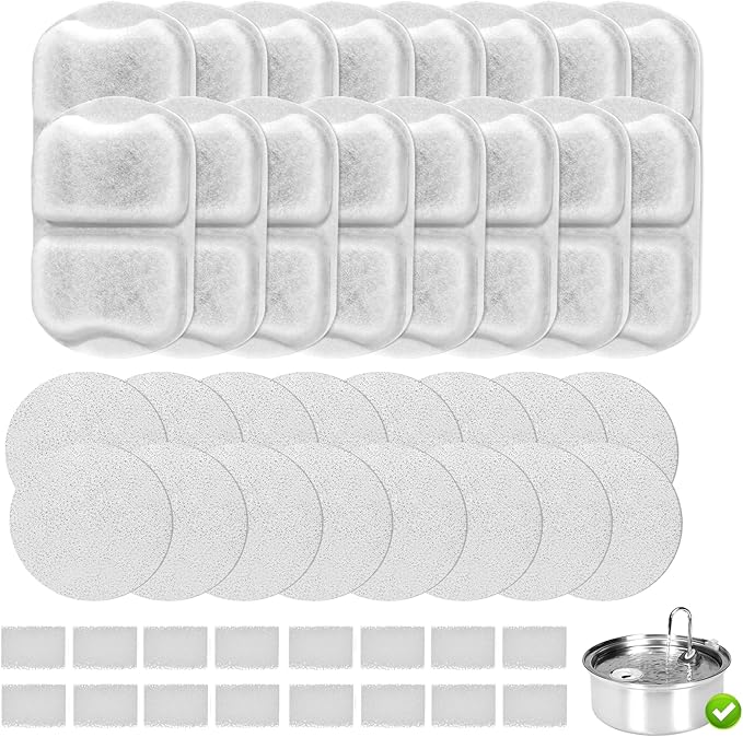Tettie 16 Pack Dog Water Filter Replacement, Pet Water Filter Compatible with oneisall 7L/230oz/1.8G Stainless Steel Dog Water Fountain,Triple Action Pet Fountain Filters