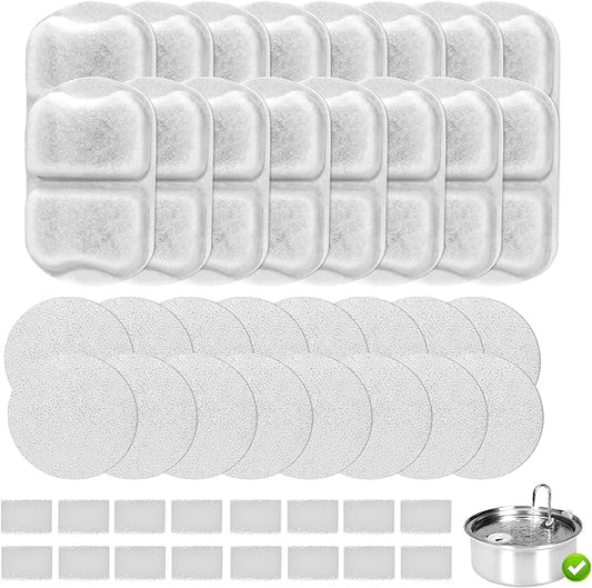 Tettie 16 Pack Dog Water Filter Replacement, Pet Water Filter Compatible with oneisall 7L/230oz/1.8G Stainless Steel Dog Water Fountain,Triple Action Pet Fountain Filters