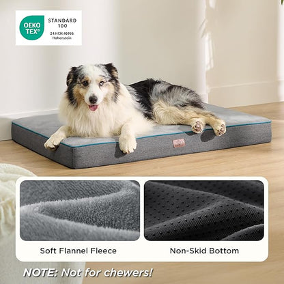 Bedsure Memory Foam Dog Crate Bed for Extra Large Dogs - XL Orthopedic Pet Beds with Removable Washable Cover and Nonskid Bottom - Plush Flannel Fleece Top Pet Mat, Grey