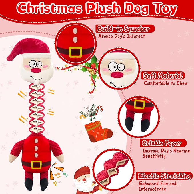 Christmas Large Interactive Dog Toys: Squeaky Plush Stuffed Dog Toy for Large Dogs - Big Chew Santa Dogs Toys for Puppy Small Medium Large Breeds