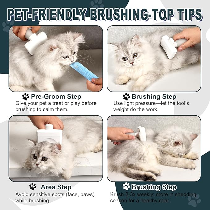 Cat Brush for Shedding with Non-Slip Silicone Grip,Curved Steel Teeth & Dual-Layer Cat Deshedding Tool, One-Click Clean Cats Hair Brush for Long & Short Haired Cats, Dogs, Rabbits