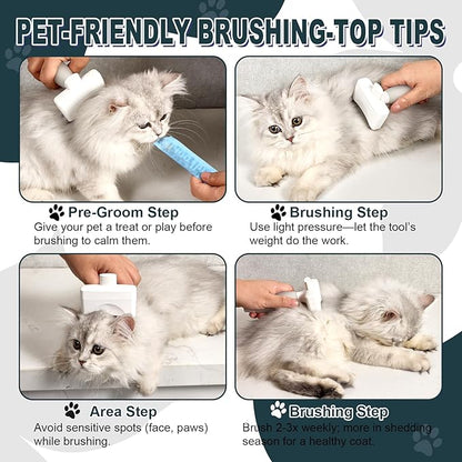 Cat Brush for Shedding with Non-Slip Silicone Grip,Curved Steel Teeth & Dual-Layer Cat Deshedding Tool, One-Click Clean Cats Hair Brush for Long & Short Haired Cats, Dogs, Rabbits