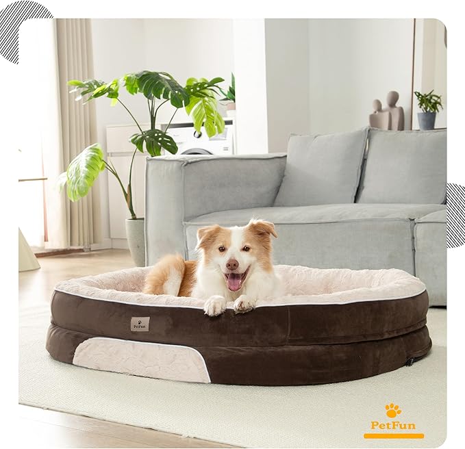 PetFun Orthopedic Dog Bed Couch for Large Sized Pets with Egg Foam Support, Four-Sided Bolster Cushions, Soft Tear-Resistant Fabric, and Removable Machine Washable Plush Cover