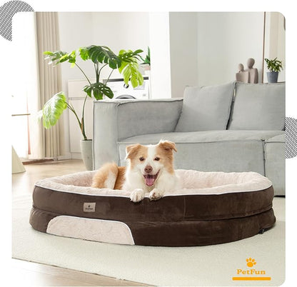 PetFun Orthopedic Dog Bed Couch for Large Sized Pets with Egg Foam Support, Four-Sided Bolster Cushions, Soft Tear-Resistant Fabric, and Removable Machine Washable Plush Cover