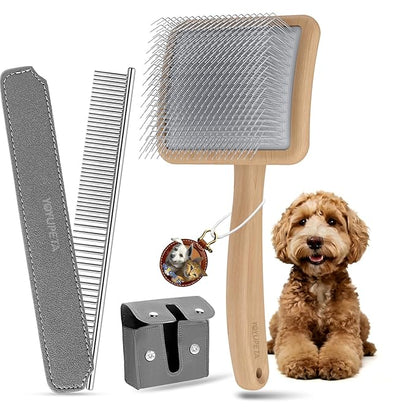 Large Slicker Brush for Dogs,Doodle Brush for Poodles, Goldendoodles, Labradoodle, Extra Long Pins for Detangling Matted Fur & Reducing Shedding, Dog Grooming Kit with Wooden Handle. Wood