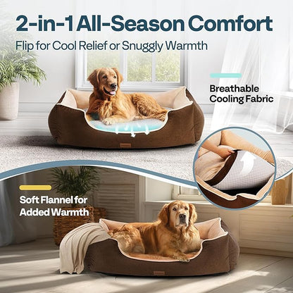 Orthopedic Dog Bed for Extra Large Dogs with Removable Washable Cover - XL Dog Couch Sofa with Waterproof Lining & Non-Slip Base, Double-Sided Comfort Pet Bed 44", Brown
