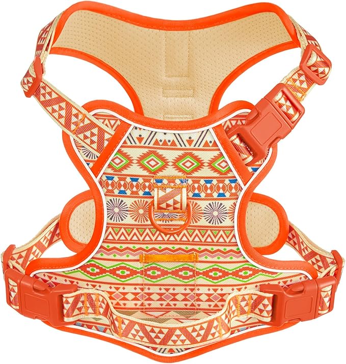 Light Dog Harness for Small Dog Breeds, No-Pull Pet Harness with 2 Leash Clips, Adjustable Soft Padded Dog Vest, Reflective No-Choke Pet Oxford Vest, Puggle, Terriers, Beagle, Orange Ethnic, Small