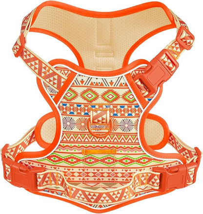 Light Dog Harness for Small Dog Breeds, No-Pull Pet Harness with 2 Leash Clips, Adjustable Soft Padded Dog Vest, Reflective No-Choke Pet Oxford Vest, Puggle, Terriers, Beagle, Orange Ethnic, Small