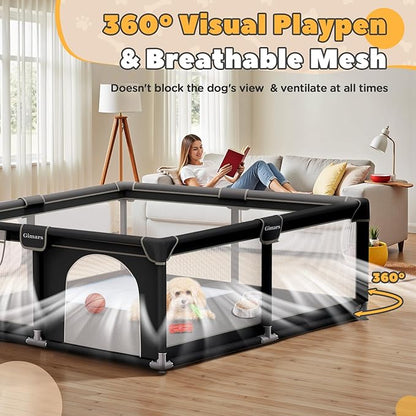 50x50x26 Inches Puppy Playpen with Gate, Dog Playpen for Puppies or Small Dogs, Sturdy Safety Dog Fence Pet Playpen with Thickened Fabric, High-Strength Nylon Wire Mesh for Indoor & Outdoor,Washable