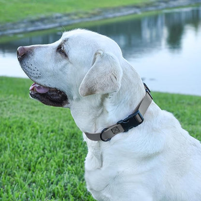 Dogline Biothane Waterproof Dog Collar with Quick Release Buckle Strong Coated Nylon Webbing with Odor- Proof for Easy Care Easy to Clean Fits Small Medium Large Dogs, Grey 1" W 15-25" L