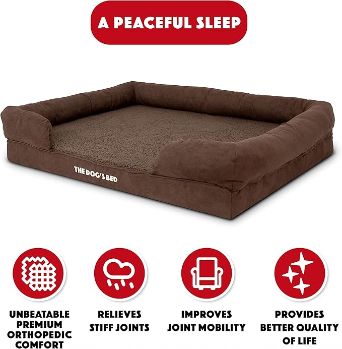 The Dog’s Bed Orthopedic Dog Bed XL Dark Brown Plush 43.5x34, Premium Memory Foam, Pain Relief: Arthritis, Hip & Elbow Dysplasia, Post Surgery, Lameness, Veterinary Approved, Waterproof Washable Cover
