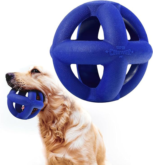 SuperChewer Tough Dog Cage Ball Toy | Lifetime Replacement | Strong Natural Rubber | Great Dog Fetch Toy | Chew Toys for Dogs | Ultra Durable Chew Toys fsor Aggressive Chewers | For Large Breeds
