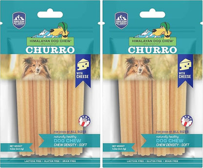 Himalayan Dog Chew yaky Churro Himalaya Cheese Treats | Lactose Free | Gluten Free | Grain Free | USA Made | for All Breeds | 4 Churros per Pouch | Original Cheese Flavor (Pack of 2)