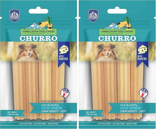 Himalayan Dog Chew yaky Churro Himalaya Cheese Treats | Lactose Free | Gluten Free | Grain Free | USA Made | for All Breeds | 4 Churros per Pouch | Original Cheese Flavor (Pack of 2)