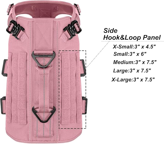 ICEFANG GN3 Tactical Dog Harness for Medium Dogs, 6X Quick-Release Buckles,Dog Molle Vest with Handle,3/4 Body, Hook and Loop Panel for ID Patch,No Pulling Front Clip (M (Chest :25"-31"), Pink)