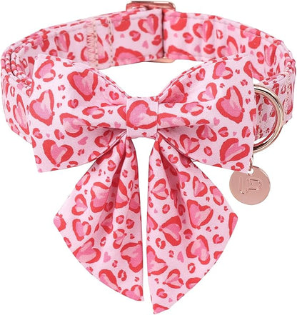 UP URARA PUP Valentine’s Day Dog Collar with Bow Tie, Pink Heart Bowtie Collar with Metal Buckle, Valentine’s Day Gift Pet Collar for Puppy Girl Boy Dog or Cat, Wedding Dog Collar, S, Neck 10-16in